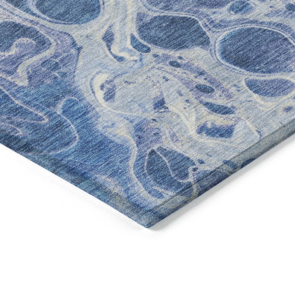 HomeRoots 5' Navy Blue and Ivory Abstract Area Rug - Stylish, Washable, Durable for Indoor and Outdoor Spaces 10' X 14' 618309