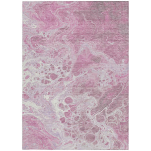 Homeroots 3' X 5' Artistic Green And Ivory Abstract Washable Indoor-outdoor Area Rug For Stylish Spaces Pink Polyester 618311