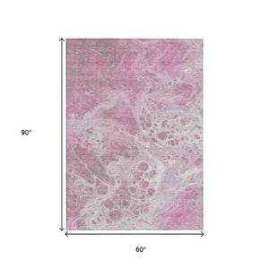 Homeroots 3' X 5' Artistic Green And Ivory Abstract Washable Indoor-outdoor Area Rug For Stylish Spaces Pink Polyester 618311