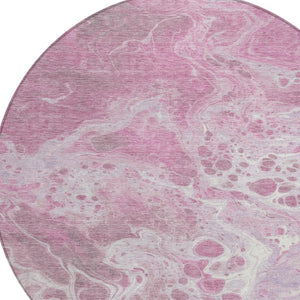 HomeRoots 5' Modern Pink and Ivory Abstract Area Rug - Washable, Durable, Indoor/Outdoor Style for Any Space 8' Round 618312