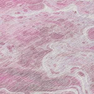 HomeRoots 5' Modern Pink and Ivory Abstract Area Rug - Washable, Durable, Indoor/Outdoor Style for Any Space 8' Round 618312