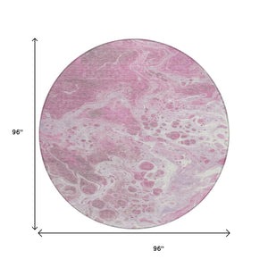 HomeRoots 5' Modern Pink and Ivory Abstract Area Rug - Washable, Durable, Indoor/Outdoor Style for Any Space 8' Round 618312