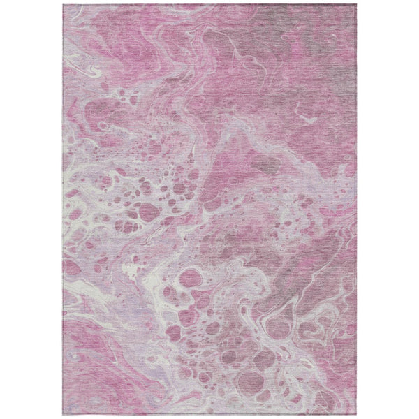 Homeroots 3' X 5' Artistic Green And Ivory Abstract Washable Indoor-outdoor Area Rug For Stylish Spaces Pink Polyester 618313