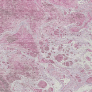 Homeroots 3' X 5' Artistic Green And Ivory Abstract Washable Indoor-outdoor Area Rug For Stylish Spaces Pink Polyester 618313