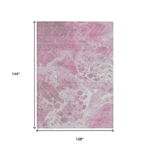 Homeroots 3' X 5' Artistic Green And Ivory Abstract Washable Indoor-outdoor Area Rug For Stylish Spaces Pink Polyester 618314