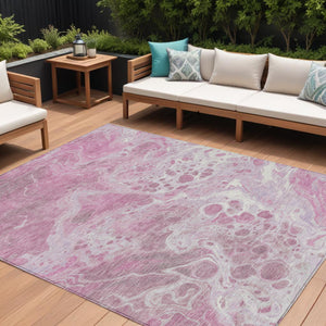 Homeroots 3' X 5' Artistic Green And Ivory Abstract Washable Indoor-outdoor Area Rug For Stylish Spaces Pink Polyester 618315