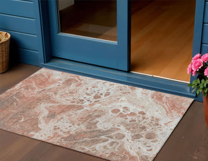 Homeroots 3' X 5' Artistic Green And Ivory Abstract Washable Indoor-outdoor Area Rug For Stylish Spaces Paprika Polyester 618316