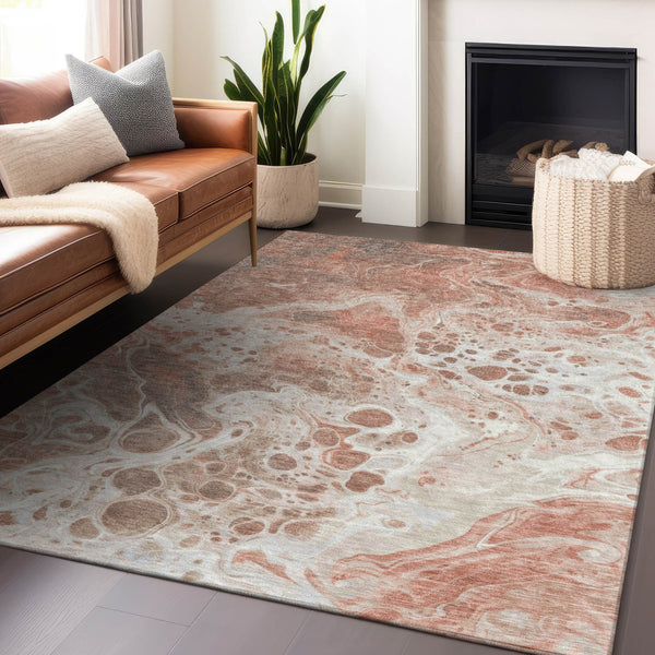 Homeroots 3' X 5' Artistic Green And Ivory Abstract Washable Indoor-outdoor Area Rug For Stylish Spaces Paprika Polyester 618319