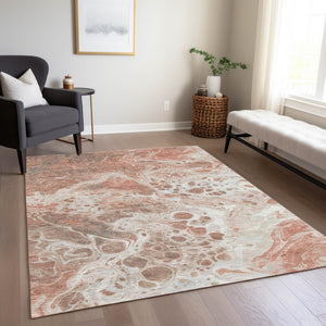 Homeroots 3' X 5' Artistic Green And Ivory Abstract Washable Indoor-outdoor Area Rug For Stylish Spaces Paprika Polyester 618319