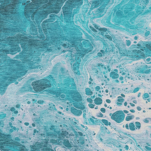 Homeroots 3' X 5' Artistic Green And Ivory Abstract Washable Indoor-outdoor Area Rug For Stylish Spaces Teal Polyester 618322