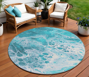 Homeroots 3' X 5' Artistic Green And Ivory Abstract Washable Indoor-outdoor Area Rug For Stylish Spaces Teal Polyester 618324