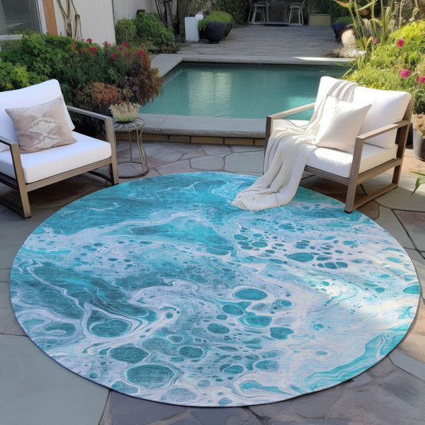 Homeroots 3' X 5' Artistic Green And Ivory Abstract Washable Indoor-outdoor Area Rug For Stylish Spaces Teal Polyester 618324