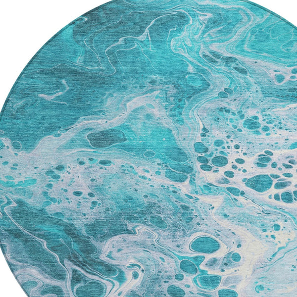 Homeroots 3' X 5' Artistic Green And Ivory Abstract Washable Indoor-outdoor Area Rug For Stylish Spaces Teal Polyester 618324