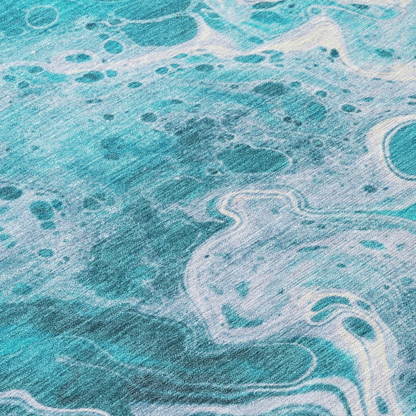 Homeroots 3' X 5' Artistic Green And Ivory Abstract Washable Indoor-outdoor Area Rug For Stylish Spaces Teal Polyester 618324