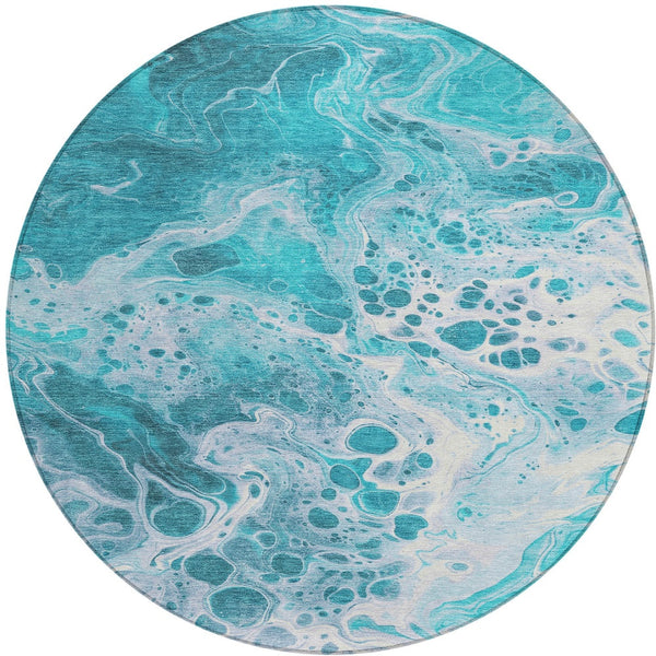 Homeroots 3' X 5' Artistic Green And Ivory Abstract Washable Indoor-outdoor Area Rug For Stylish Spaces Teal Polyester 618324