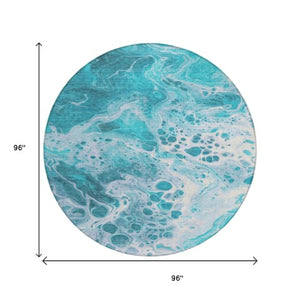 Homeroots 3' X 5' Artistic Green And Ivory Abstract Washable Indoor-outdoor Area Rug For Stylish Spaces Teal Polyester 618324