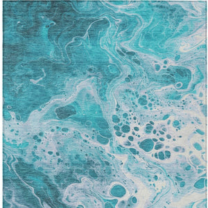 Homeroots 3' X 5' Artistic Green And Ivory Abstract Washable Indoor-outdoor Area Rug For Stylish Spaces Teal Polyester 618325