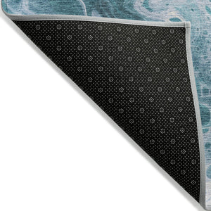 Homeroots 3' X 5' Artistic Green And Ivory Abstract Washable Indoor-outdoor Area Rug For Stylish Spaces Teal Polyester 618325