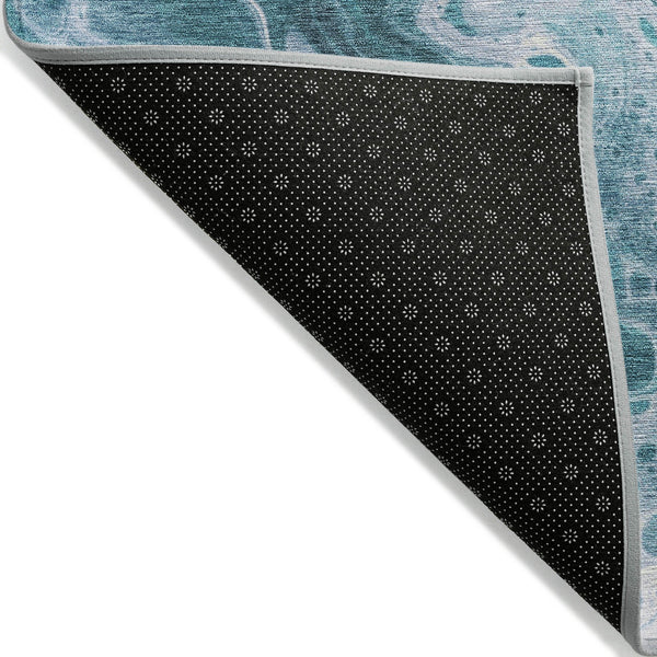 Homeroots 3' X 5' Artistic Green And Ivory Abstract Washable Indoor-outdoor Area Rug For Stylish Spaces Teal Polyester 618325