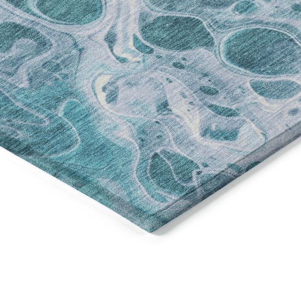 Homeroots 3' X 5' Artistic Green And Ivory Abstract Washable Indoor-outdoor Area Rug For Stylish Spaces Teal Polyester 618325