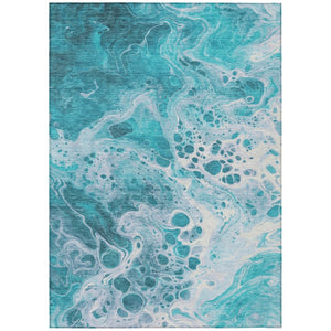 HomeRoots 9' X 12' Teal Blue and Ivory Abstract Area Rug - Durable, Washable, Indoor/Outdoor, Modern Design! 618326
