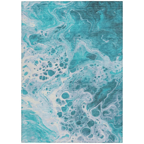 Homeroots 3' X 5' Artistic Green And Ivory Abstract Washable Indoor-outdoor Area Rug For Stylish Spaces Teal Polyester 618326
