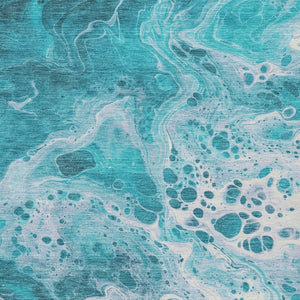 Homeroots 3' X 5' Artistic Green And Ivory Abstract Washable Indoor-outdoor Area Rug For Stylish Spaces Teal Polyester 618327