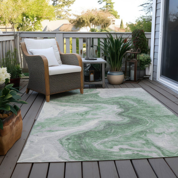 Homeroots 3' X 5' Abstract Washable Indoor Outdoor Area Rug - Stylish, Durable & Stain Resistant For Any Space Green Polyester 618328