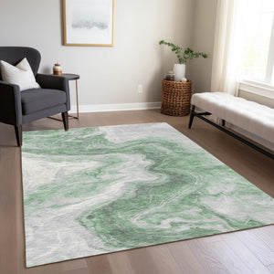Homeroots 3' X 5' Abstract Washable Indoor Outdoor Area Rug - Stylish, Durable & Stain Resistant For Any Space Green Polyester 618328
