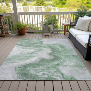 Homeroots 3' X 5' Abstract Washable Indoor Outdoor Area Rug - Stylish, Durable & Stain Resistant For Any Space Green Polyester 618328
