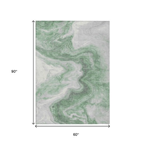 Homeroots 3' X 5' Abstract Washable Indoor Outdoor Area Rug - Stylish, Durable & Stain Resistant For Any Space Green Polyester 618329