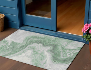 Homeroots 3' X 5' Abstract Washable Indoor Outdoor Area Rug - Stylish, Durable & Stain Resistant For Any Space Green Polyester 618329