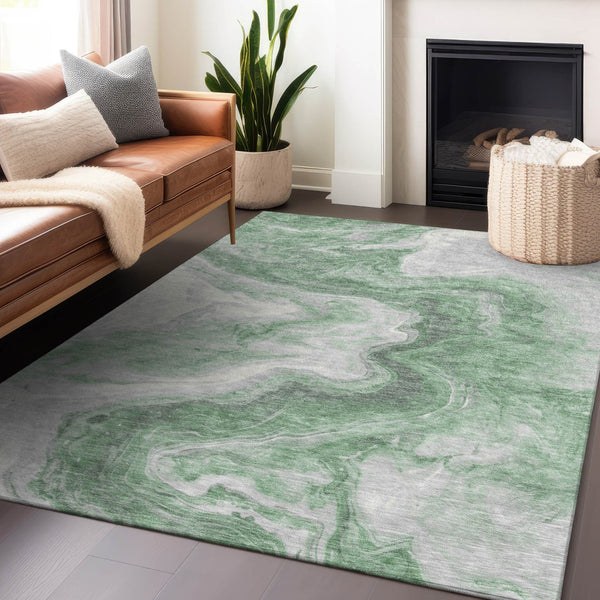 Homeroots 3' X 5' Abstract Washable Indoor Outdoor Area Rug - Stylish, Durable & Stain Resistant For Any Space Green Polyester 618329