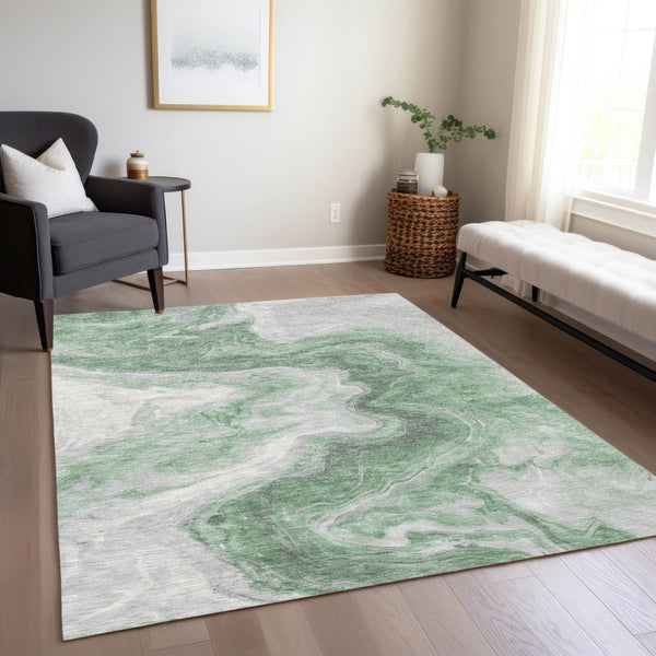 Homeroots 3' X 5' Abstract Washable Indoor Outdoor Area Rug - Stylish, Durable & Stain Resistant For Any Space Green Polyester 618329