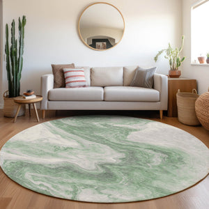 Homeroots 3' X 5' Abstract Washable Indoor Outdoor Area Rug - Stylish, Durable & Stain Resistant For Any Space Green Polyester 618330