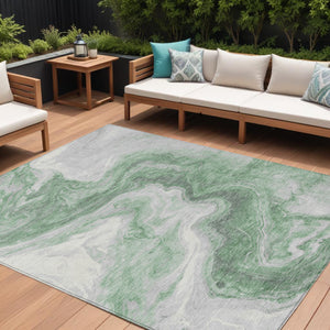 Homeroots 3' X 5' Abstract Washable Indoor Outdoor Area Rug - Stylish, Durable & Stain Resistant For Any Space Green Polyester 618331