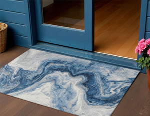 Homeroots 3' X 5' Abstract Washable Indoor Outdoor Area Rug - Stylish, Durable & Stain Resistant For Any Space Navy Polyester 618334