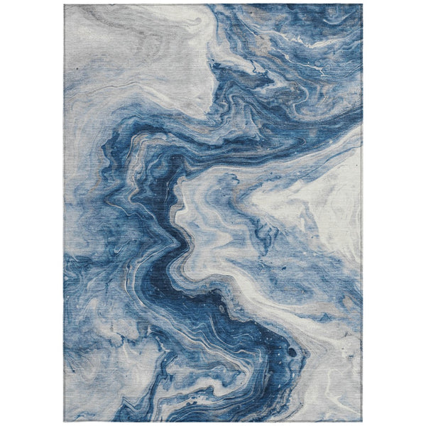 Homeroots 3' X 5' Abstract Washable Indoor Outdoor Area Rug - Stylish, Durable & Stain Resistant For Any Space Navy Polyester 618335