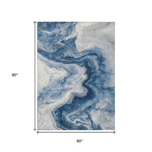 Homeroots 3' X 5' Abstract Washable Indoor Outdoor Area Rug - Stylish, Durable & Stain Resistant For Any Space Navy Polyester 618335