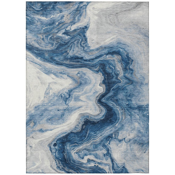 HomeRoots 5' Modern Navy Blue and Silver Abstract Area Rug – Washable, Stain-Resistant for Indoor Outdoor Use 5' X 8' 618335