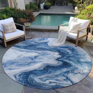 Homeroots 3' X 5' Abstract Washable Indoor Outdoor Area Rug - Stylish, Durable & Stain Resistant For Any Space Navy Polyester 618336