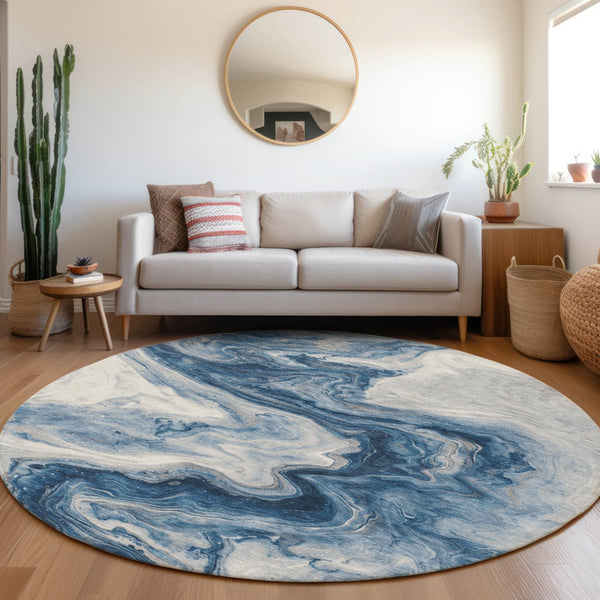 Homeroots 3' X 5' Abstract Washable Indoor Outdoor Area Rug - Stylish, Durable & Stain Resistant For Any Space Navy Polyester 618336