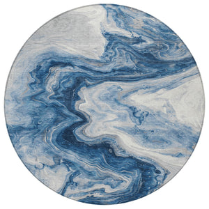 Homeroots 3' X 5' Abstract Washable Indoor Outdoor Area Rug - Stylish, Durable & Stain Resistant For Any Space Navy Polyester 618336