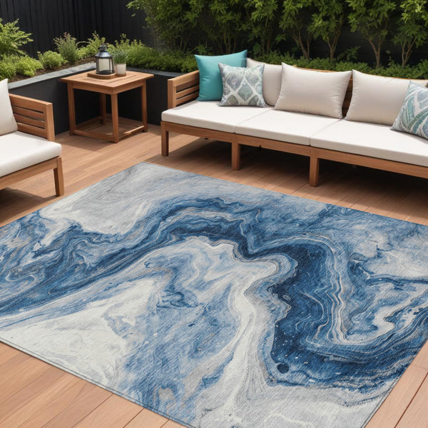 Homeroots 3' X 5' Abstract Washable Indoor Outdoor Area Rug - Stylish, Durable & Stain Resistant For Any Space Navy Polyester 618337