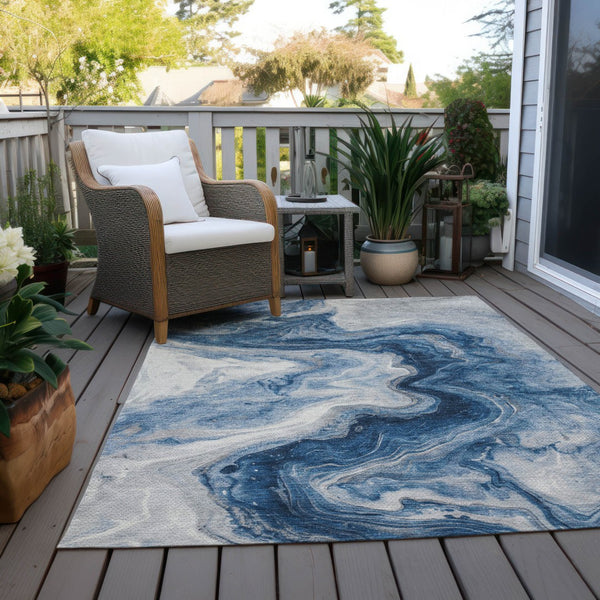 Homeroots 3' X 5' Abstract Washable Indoor Outdoor Area Rug - Stylish, Durable & Stain Resistant For Any Space Navy Polyester 618337
