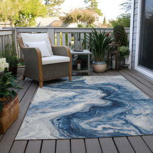 Homeroots 3' X 5' Abstract Washable Indoor Outdoor Area Rug - Stylish, Durable & Stain Resistant For Any Space Navy Polyester 618338