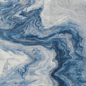 Homeroots 3' X 5' Abstract Washable Indoor Outdoor Area Rug - Stylish, Durable & Stain Resistant For Any Space Navy Polyester 618338