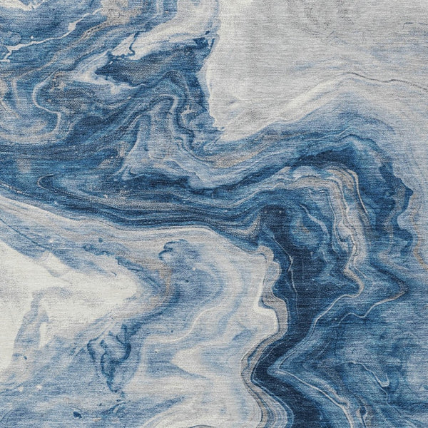 Homeroots 3' X 5' Abstract Washable Indoor Outdoor Area Rug - Stylish, Durable & Stain Resistant For Any Space Navy Polyester 618338