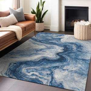 Homeroots 3' X 5' Abstract Washable Indoor Outdoor Area Rug - Stylish, Durable & Stain Resistant For Any Space Navy Polyester 618339