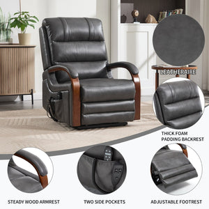 English Elm Power Lift Recliner with Dual Motor Heat Massage Leatheraire and Solid Wood Arms W1803S00081